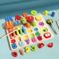 Jouet éducatif en bois multifonctionnel avec tri de formes et cognition des nombres. - YF - Jeu de tri et d'empilage multifonctionnel 5-en-1