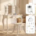 Ξύλινο σετ τουαλέτας μακιγιάζ παιχνιδιών για παιδιά με φώτα καθρέφτη σκαμπό αξεσουάρ - Τραπέζι ομορφιάς BBB με τριπλό καθρέφτη και σετ κομμωτικής