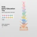 Jouet arbre à billes en bois pour enfants, rampe de roulement colorée avec feuilles pastel. - Arbre Musical Macaron avec Plateau / Diamètre de Bille 2cm 12 Pièces