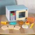 Wooden pretend play microwave kitchen toy set for kids, safe educational toy accessories. - D-Microwave