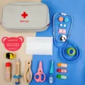 Ensemble de jouets médicaux de médecin pour enfants en bois avec sac de premiers soins. - Kit de Secours Gris