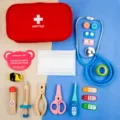 Ensemble de jouets de jeux de rôle de médecin pour enfants en bois avec trousse de premiers soins. - Kit de Secours Rouge