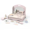 Wooden pretend play vanity set with makeup toys, pink dressing table for little girls gift. - White Peach Cheese Dressing Table