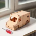 Wooden toy ambulance for kids, assembly vehicle model with screwdriver, wooden baby gift. - Ambulance / 0.5kg