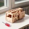 Wooden fire truck toy, wooden vehicle model with screwdriver tool for kids boys birthday gift. - Fire Truck / 0.5kg