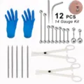 14 Gauge Piercing Set Edelstahl Körperpiercing Nadeln Klemmen Handschuhe Schmuck Set - 14G Set / 1,6 mm Stabstärke