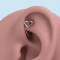 Edelstahl herzförmiger Piercing Schmuck Ohr Helix Stecker Nahaufnahme Detail Ansicht - Stahlfarben