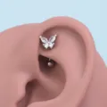 Edelstahl Schmetterling Piercing Stab mit funkelnden weißen Zirkonia Steinen für Ohr. - Schmetterlingsform-Stil (B-EW0060) / 1.2x6x3mm