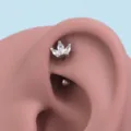 Edles Piercing aus Edelstahl mit funkelnden weißen Zirkonia Steinen für den Körper. - Blumenkrone-Stil (B-EW0060) / 1.2x6x3mm