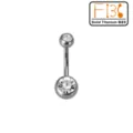 Titan G23 Bauchnabelpiercing mit klaren Zirkonia Kristallen fuer Koerperpiercing. - Klassischer Doppelstein-Stil
