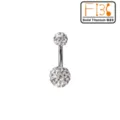 Massiver G23 Titan Bauchnabelring mit funkelnden Kristallen fuer Koerperschmuck Piercing. - Doppelter Pave-Strassball-Stil