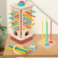 Kinder Holz Lernspiel 3-in-1 Ziehstab Turm Balance Montessori Spielzeug für frühe Bildung - Kleines 3-in-1 Stab-Zieh-Spiel