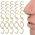 Edelstahl Nasenring und Stecker Set, goldener Körperschmuck mit Herz und Stern Motiven. - 40er Pack / Gold