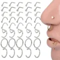 Edelstahl Nasenring Set Gold Silber Herz Stern Piercing Schmuck Set verschiedene Stile - 40er Pack / Silber