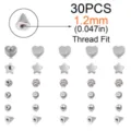 30tlg edelstahl piercing schmuck set ohrringe stecker flache rückseite 1.2mm neu - 1.2mm Gewinde (30er Pack)