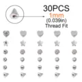 30stk edelstahl ohr piercingersatz tops set mit herz stern kristallkugel gewinde 1mm - 1mm Gewinde (30er Pack)