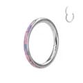 Chirurgenstahl Piercing Ring mit rosa Opal Einlage, glänzender Ohrring und Nasenring. - Violetter Opal