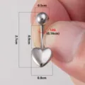 Edelstahl Herz Bauchnabelring Piercing Körperschmuck mit detaillierten Größenangaben. - Reguläre Größe / Silber Linierter Herzstil (3#)
