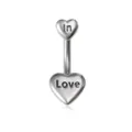 Edelstahl Herz Bauchnabel Piercing Ring stylischer Körperschmuck für Frauen und Mädchen - Reguläre Größe / Doppelherz Buchstaben-Gravurstil (4#)