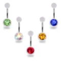 Edelt. Bauchschmuck Piercing aus Edelstahl mit bunten Kristallen und weissen Acryl-Kugeln. - Zirkonia Eingelegt / 5 Stück / Transparenter Griff