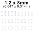 Transparenter Acryl Piercing Schmuck Set, 1.2x8mm Labret Stecker und Hufeisen Ring Packung. - 20er Set / Innendurchmesser 8mm