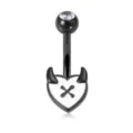 Schicker Teufel Herz Bauchnabelpiercing Ring mit Schwarz Weiß Tropfenöl und glitzerndem Ball. - Reguläre Größe / Schwarz Teufel Herz Kreuz Stil (6#)
