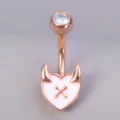 Roségold Teufel Herz Bauchnabelring mit Zirkonia Stein, süßer Piercing Schmuck für Damen. - Reguläre Größe / Rosgold Teufel Rosa Herzstil (7#)