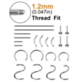 Titanium Piercing Ersatzteile Set, 1.2mm Gewinde Passung, vielseitiger Körperschmuck. - 1.2mm Stärke * 1.2mm Gewinde