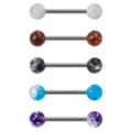 Edeltstahl Barbell Zungenpiercing mit bunten glitzernden Opal Kugeln fuer Koerperschmuck - 5 Stück / Faux Opal