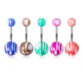 Buntes Spiral Acryl Bauchnabelpiercing Set mit 5 Stueck und Edelstahlstangen fuer Koerper - 5 Stück / Gestreift