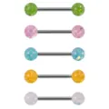 Edelstahl Zungenpiercing Barbell Schmuck mit glitzernden Opal Kugeln Farbvariante. - Pailletten (5 Stück)