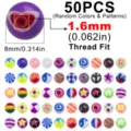 50 Stk Acryl Piercing Kugeln Ersatzbälle bunte Muster gemischt 8 mm 1,6 mm Gewinde passend - 50 Stück/Packung (Kugel 1.6*8mm)