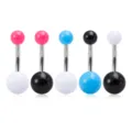 Edelstahl Bauchnabelpiercing Ringe mit bunte Acryl Kugeln fuer Damen koerper schmuck - 5 Stück / Zweifarbiger Ball