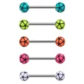 Edelstahl Piercing Hantel mit bunten Fussball Kugeln, ideal fuer Zunge oder Knorpel Stecker Ohr. - Fußball 2 (5 Stk.)