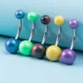 Buntes glitzerndes Bauchnabelpiercing aus Edelstahl, gebogener Stab fuer Koerperschmuck. - Perlkristallpulver