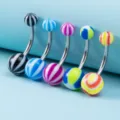 Bunte gestreifte Acryl Bauchnabelpiercing Edelstahl Nabel Piercing Körperschmuck - 5 Stück / Breit Gestreift