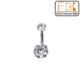 Massiver Titan G23 Bauchnabelring mit funkelndem Zirkonia fuer Koerperschmuck Piercing. - Doppelter Krappenfassung-Stil