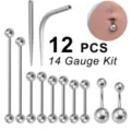 14G Edelstahl Piercing Set 12 Stk Bauchnabel Ringe Stab Dehnstab Körperschmuck Set - 14G Schmuck / 12er-Set