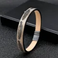 Retro feather embossed leather bracelet detail, stylish stainless steel magnetic clasp wristband for men. - Style 3 / 19cm