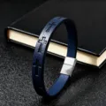 Blue leather cross bracelet for men with stainless steel magnetic clasp vintage wrist jewelry detail - Blue Leather Cross Style (款式七) / 19cm