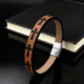 Retro leather cross bracelet with stainless steel magnetic clasp for men fashion jewelry detail. - Brown Leather Cross Style / 19cm