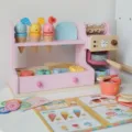 Ensemble de jouets machine à café et glace en bois pour enfants, set marchande rose. - Boutique de glace et café style coréen (Rose pour fille)