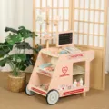 Chariot médical en bois pour enfants, jouet de docteur rose avec accessoires et outils. - Chariot Médical / Rose