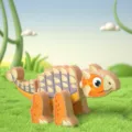 Blocs de construction DIY dinosaure 3D magnétique en bois jouet éducatif créatif - Ankylosaure / Orange & Bleu