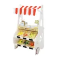 Jeu de marchand en bois pour enfants avec étal de marché, cagettes de fruits et accessoires. - Boutique de Fruits Mobile Portable / Multicolore
