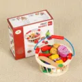 Ensemble de jouets de coupe de fruits et légumes en bois avec panier pour les enfants. - Ensemble de 14 Pièces de Légumes