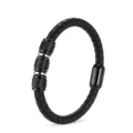 Primo piano dettagliato di un bracciale da uomo in pelle nera intrecciata con perline. - 19cm / Nero