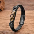 Tibetan ethnic Dzi bead leather bracelet with black stainless steel magnetic clasp detail. - Style 5