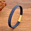 Blaues geflochtenes Lederarmband mit goldenem Edelstahl Magnetverschluss für den Alltag. - 19cm / Blau Mit Goldverschluss
