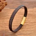 Geflochtenes Lederarmband für Damen und Herren, braunes Band mit goldenem Magnetverschluss. - 19cm / Braun Mit Goldverschluss